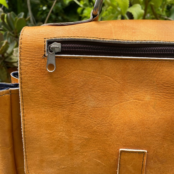 Leather backpack Natural vintage Pocket drawstring pockets school college purse main image 12